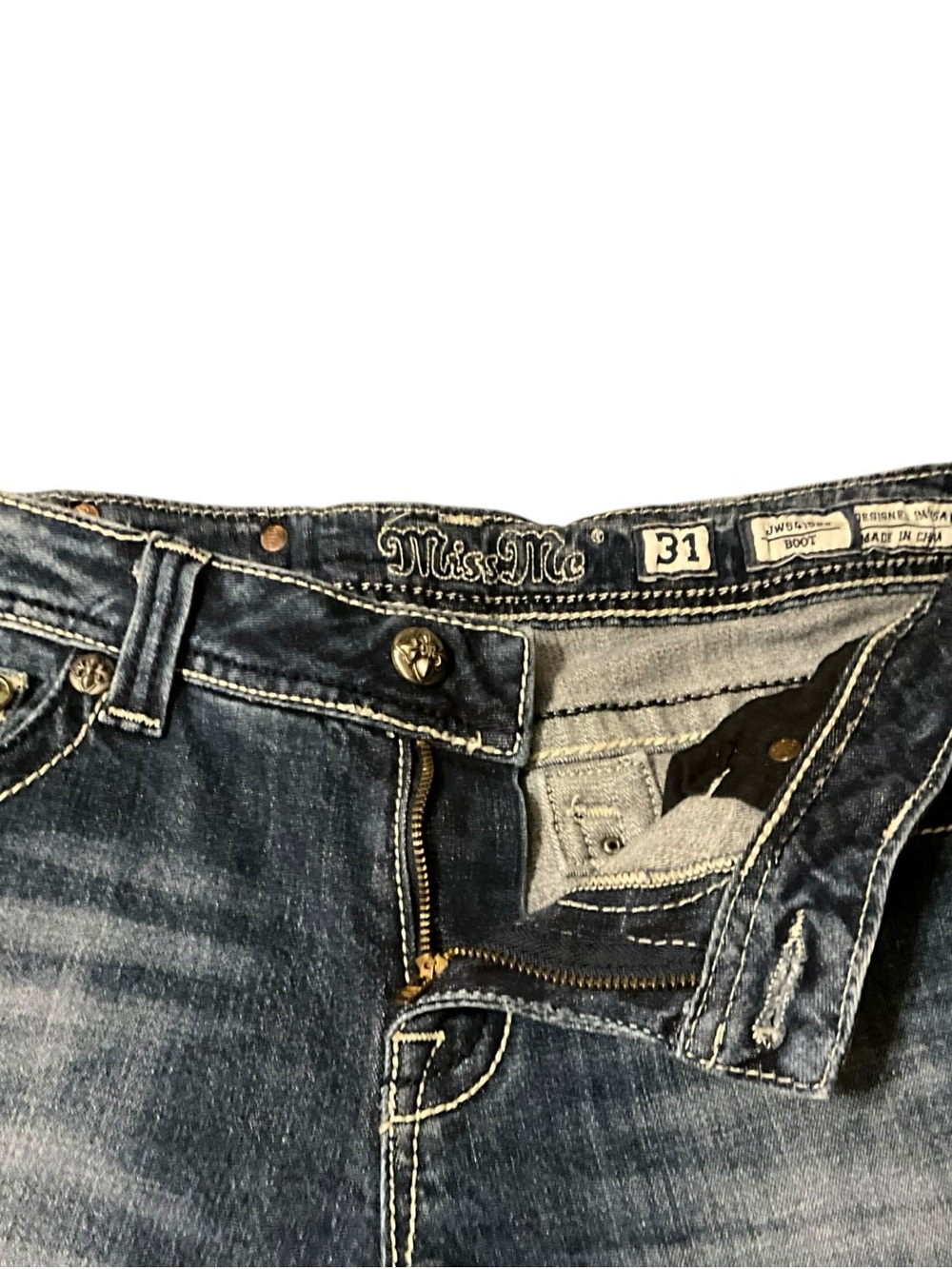 Miss Me Womens Bootcut Jeans 31 Dark Wash Stretch Denim Aztec Embroidered EUC - Picture 6 of 13